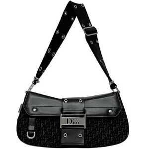 CHRISTIAN DIOR Black Leather Trotter Shoulder Bag